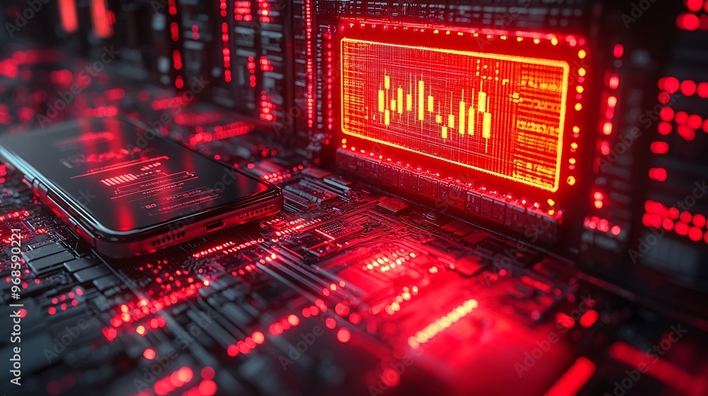 A digital bank interface with blockchain connections and cryptocurrency transactions lighting up around a businessman phone. A digital bank interface with blockchain connections and cryptocurrency transactions lighting up around a businessman phone.
