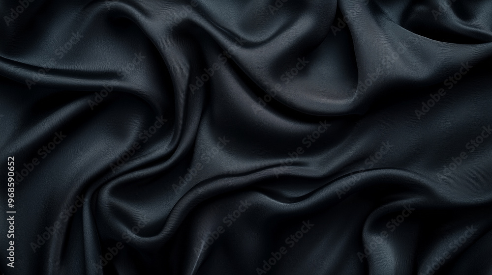 黒いシルク製の柔らかい布が画面いっぱいに広がったテクスチャー背景画像をリアルに描いたAI生成画像 黒いシルク製の柔らかい布が画面いっぱいに広がったテクスチャー背景画像をリアルに描いたAI生成画像