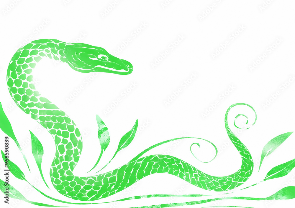 Naklejka premium Green snake isolated on white background. 3d rendering. Computer digital drawing.