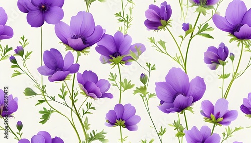 Delicate Purple Floral Seamless Pattern on White Background for Textile and Stationery Design