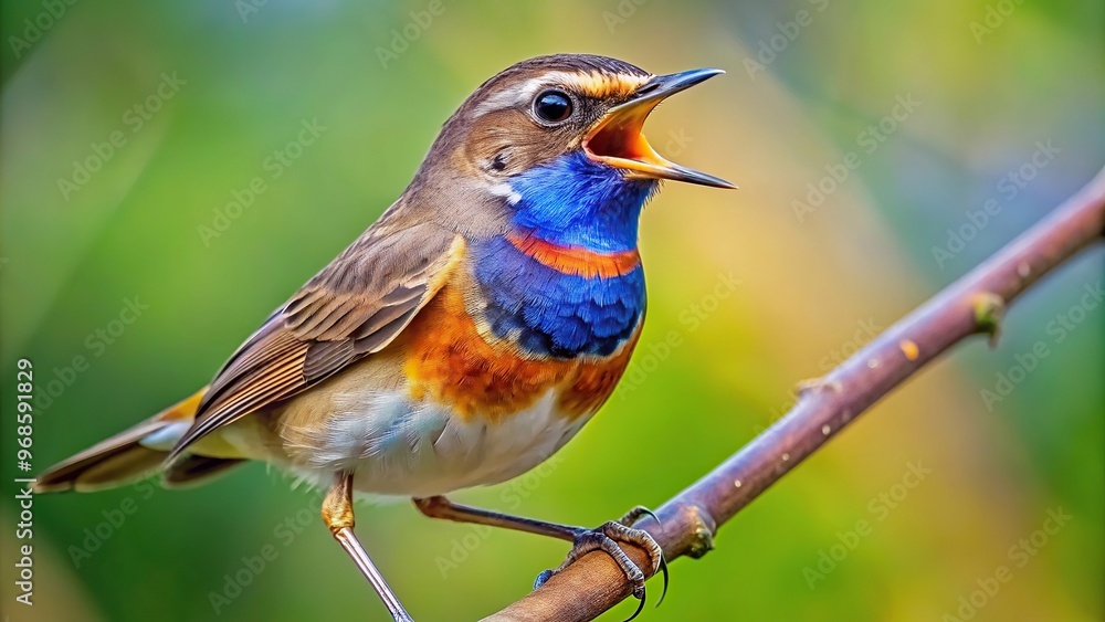attractive, An extreme close up stock photo of a blue throated Luscinia svecica singing on a branch capturing the intricate details of its feathers beak and vibrant coloration attractive, An extreme close up stock photo of a blue throated Luscinia svecica singing on a branch capturing the intricate details of its feathers beak and vibrant coloration