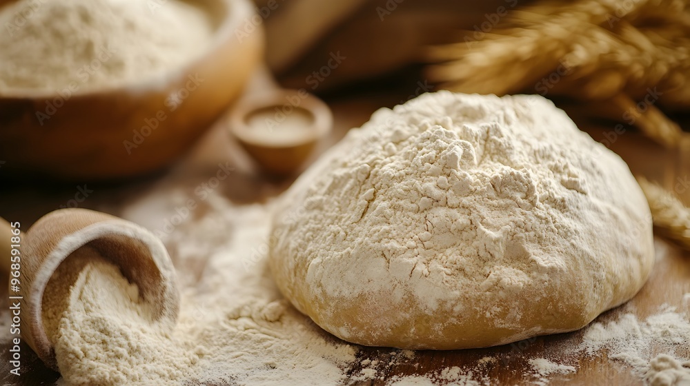 Closeup of Freshly Kneaded Dough Showcasing and Absorption Process Closeup of Freshly Kneaded Dough Showcasing and Absorption Process