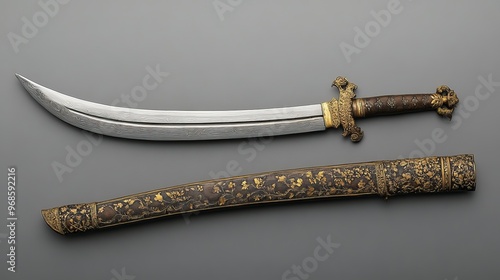 A traditional Thai sword, complete with an intricately designed scabbard.