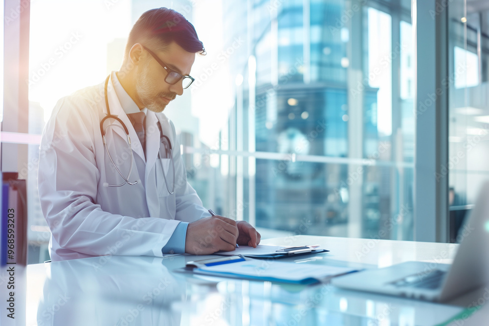 Medical Industry Concept Image of Doctor Working at Desk Medical Industry Concept Image of Doctor Working at Desk
