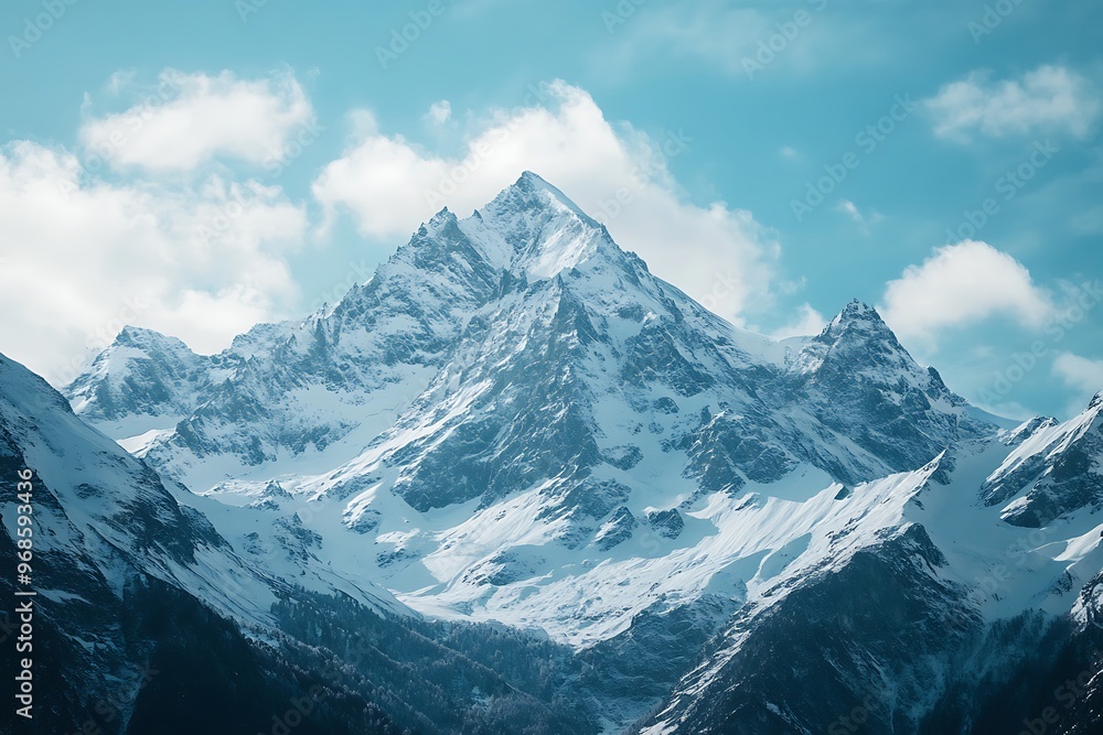 Obraz premium Sunny morning in snow winter mountains. Caucasus Mountains,