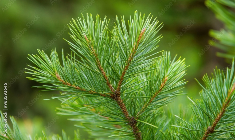 A pine tree with green leaves and a few brown tips A pine tree with green leaves and a few brown tips