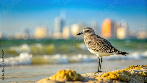 Grey plover preening at Busaiteen coast of Bahra Panoramic, birdwatching, nature, wading bird, reflection, Busaiteen coast, preening, coastal, wildlife, panoramic, water, feathers, shorebird photo