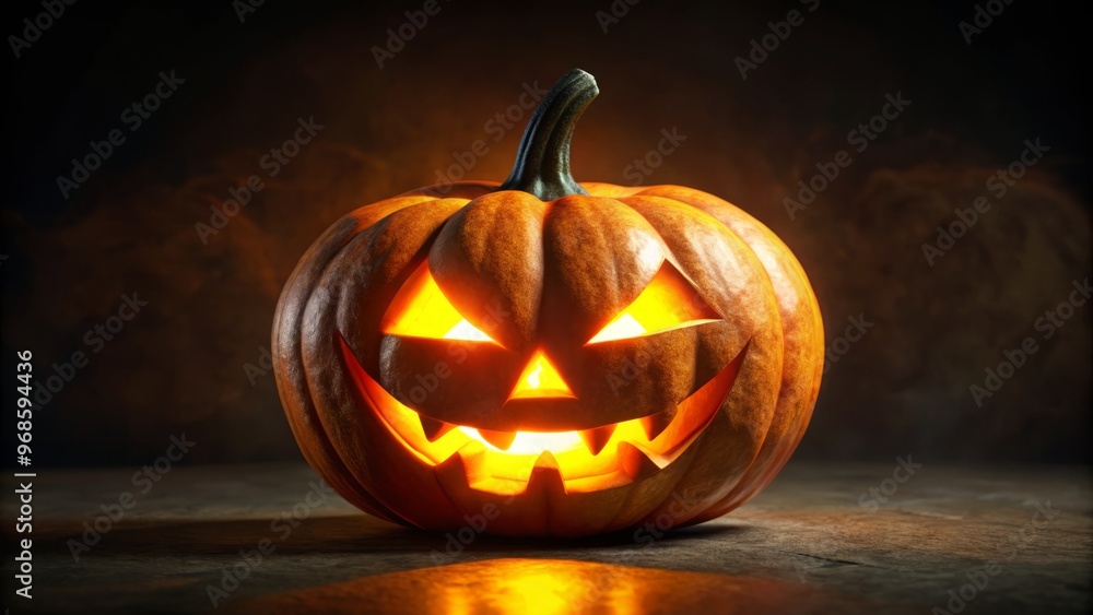 Eerie eyes glow from within a twisted, carved face set against a midnight-black backdrop, beckoning trick-or-treaters Eerie eyes glow from within a twisted, carved face set against a midnight-black backdrop, beckoning trick-or-treaters