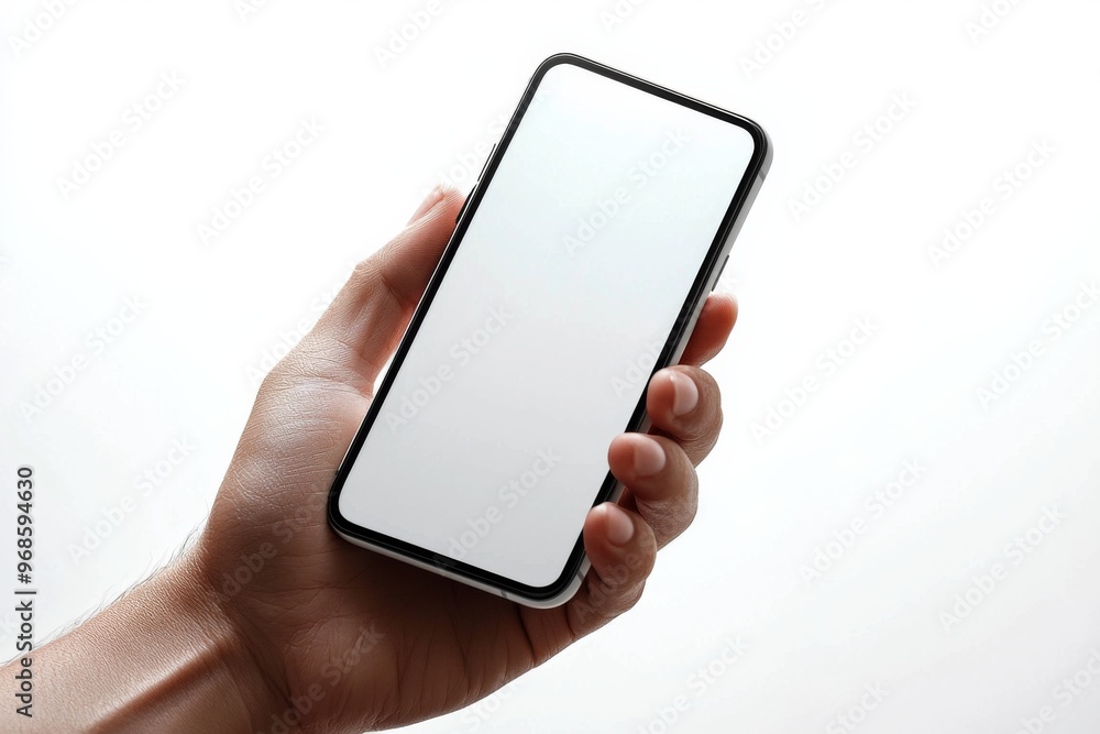 Hand Holding Smartphone Mockup Isolated created with Generative AI Hand Holding Smartphone Mockup Isolated created with Generative AI