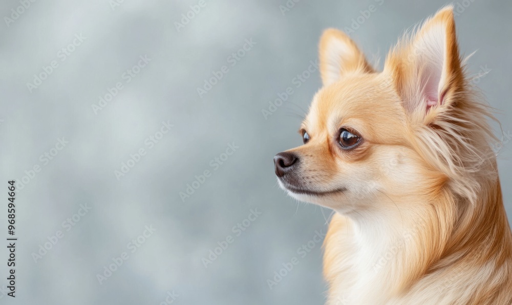 A profile shot of a long-haired Chihuahua, its ears perked, looking intently at something off-camera A profile shot of a long-haired Chihuahua, its ears perked, looking intently at something off-camera