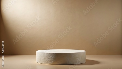 White stone podium on a tan background a minimalist design, gallery, elegant, surface, stand, clean, modern, podium, simplicity, design, showcase, display, art, architecture, exhibition