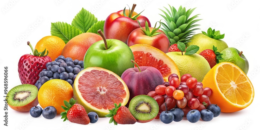 Fresh fruits isolated on transparent background, perfect for healthy food concepts, bursting with vibrant colors for a Fresh fruits isolated on transparent background, perfect for healthy food concepts, bursting with vibrant colors for a