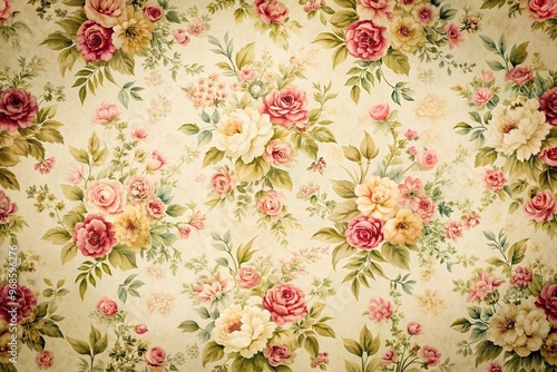 floral design, A vintage style high angle stock photo featuring a floral pattern on a light background perfect for adding a touch of elegance and nostalgia to your design projects photo