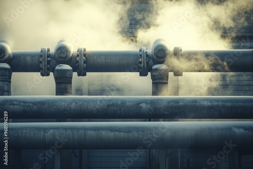 Industrial pipes with steam rising a glimpse into the heart of a factory