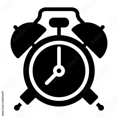 Alarm clock icon in silhouette. Glyph style