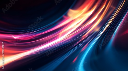 Modern abstract high-speed light effect. Abstract background with curved beams of light. Technology futuristic dynamic motion. Movement pattern for banner or poster design background concept.
