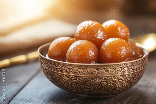 Sweet and sticky Gulab Jamun a traditional Indian dessert photo