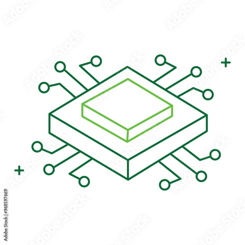 Central Processing Unit and Chip Vector Icon Design, CPU, computer chip, processor, hardware, computing technology, microchip