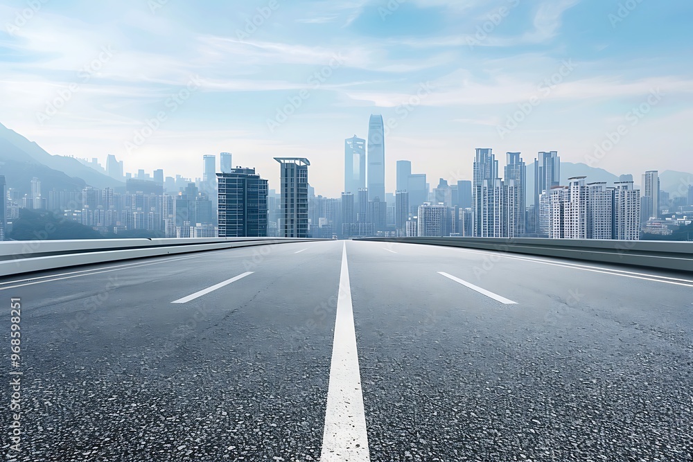 Fototapeta premium A empty road with a city in the background