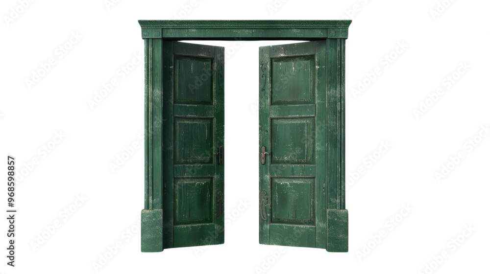 Open green double door on transparent background Open green double door on transparent background
