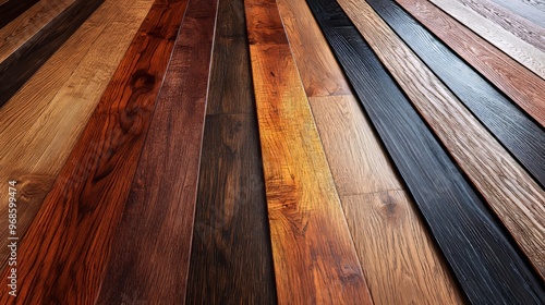 Dark hickory flooring meets rustic cherry wood furniture swatches, displaying the perfect balance of rich earth tones and warm, inviting textures photo