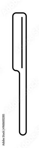 Black and white line art of a tuning fork with a simplistic design. Ideal for music, sound, minimalism, education, vector art. Simple and modern style.