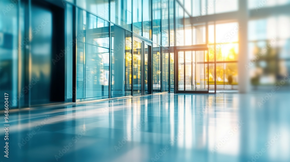 Modern Office Interior with Glass Walls and Sunlit Floor Modern Office Interior with Glass Walls and Sunlit Floor