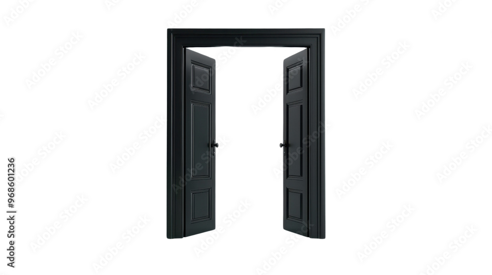 Open black double door on transparent background Open black double door on transparent background