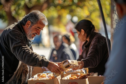 A compassionate caregiver shares essential food supplies with those in need, fostering a spirit of kindness within the community.