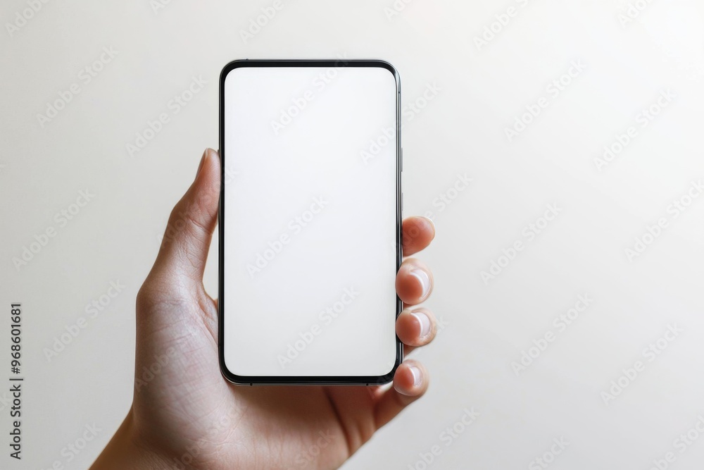 Hand Holding Smartphone Mockup Isolated created with Generative AI Hand Holding Smartphone Mockup Isolated created with Generative AI