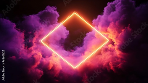 Wallpaper Mural Pink and Yellow Neon Light with Cloud Formation. Diamond shaped Fluorescent Frame Torontodigital.ca