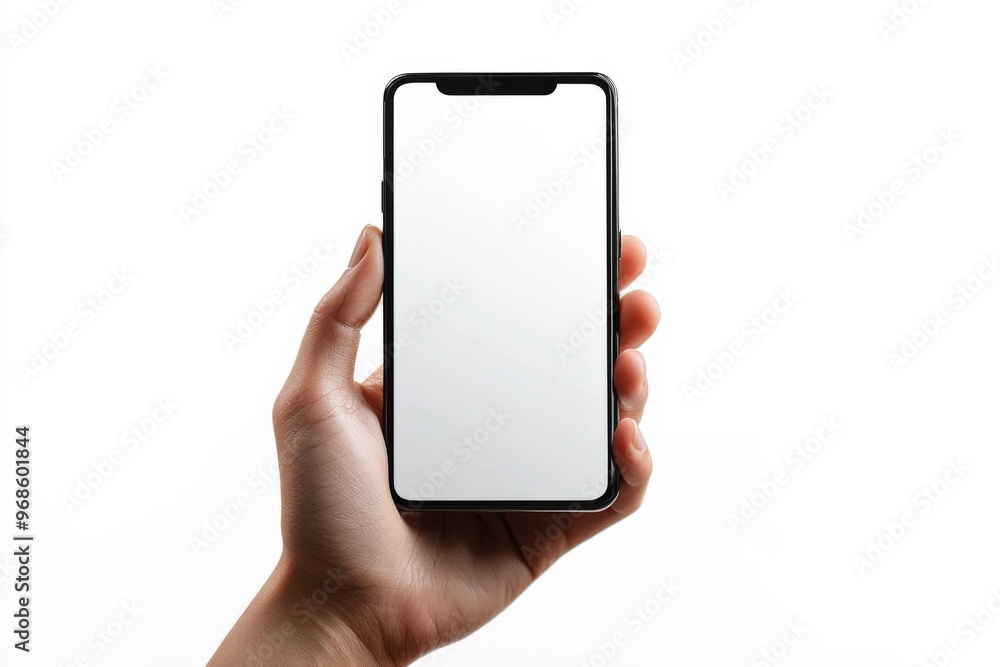 Hand Holding Smartphone Mockup Isolated created with Generative AI Hand Holding Smartphone Mockup Isolated created with Generative AI