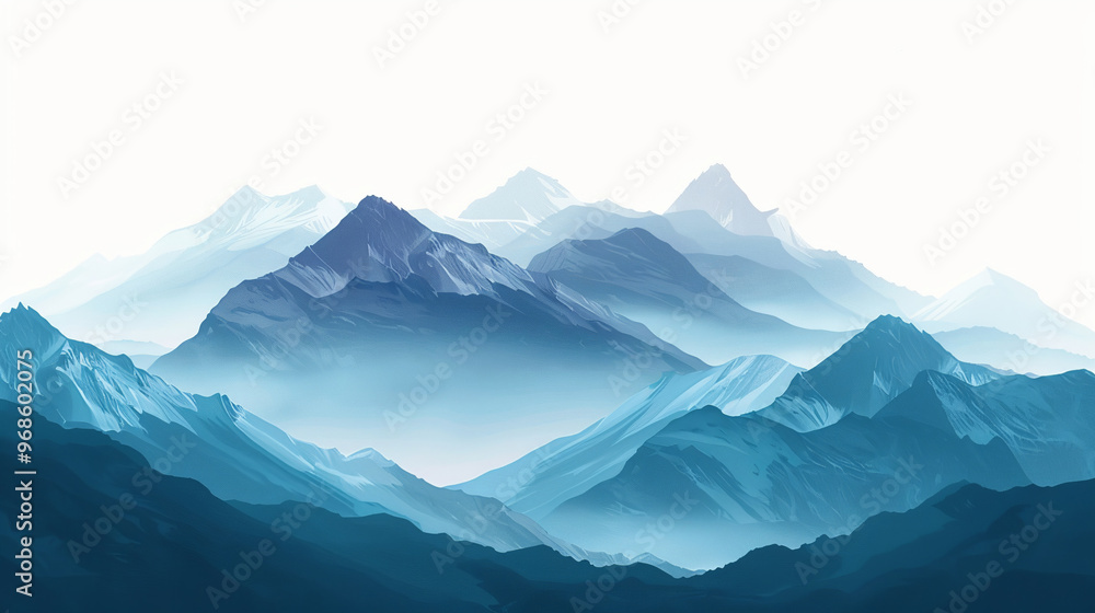 Blue mountains rise beautifully, contrasting stunningly with tranquil white backdrop. Blue mountains rise beautifully, contrasting stunningly with tranquil white backdrop.