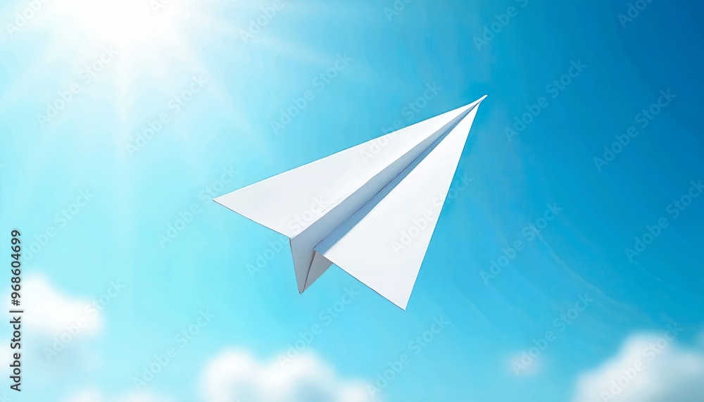 Paper Airplane Flying In The Blue Sky.