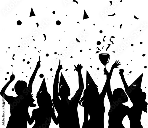 Crowd people celebrate birthday silhouette