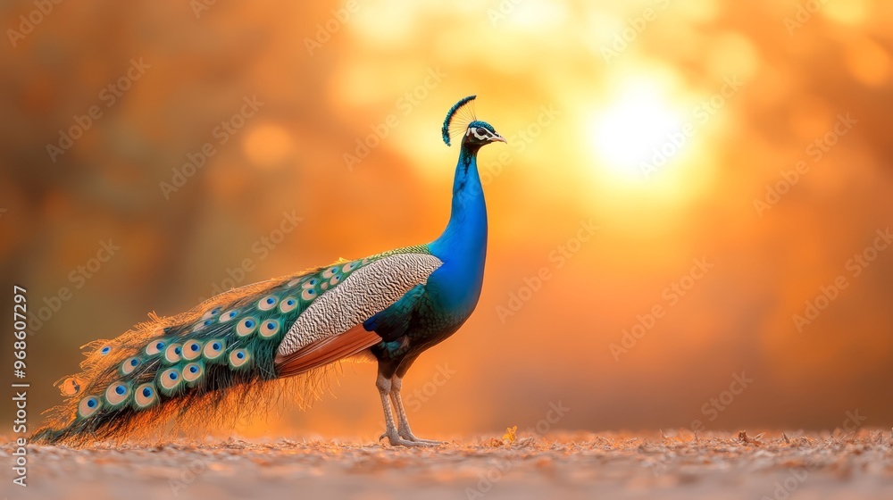 Majestic Peacock in Golden Sunset Majestic Peacock in Golden Sunset