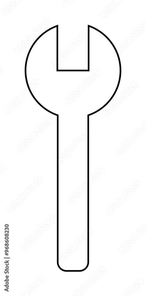 A basic line art drawing of a wrench in black outline, centered on a white background. Ideal for repair-related designs, engineering visuals, hardware store logos, toolbox illustrations A basic line art drawing of a wrench in black outline, centered on a white background. Ideal for repair-related designs, engineering visuals, hardware store logos, toolbox illustrations