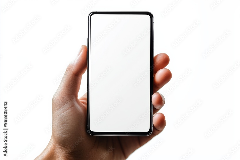 Hand Holding Smartphone Mockup Isolated created with Generative AI Hand Holding Smartphone Mockup Isolated created with Generative AI
