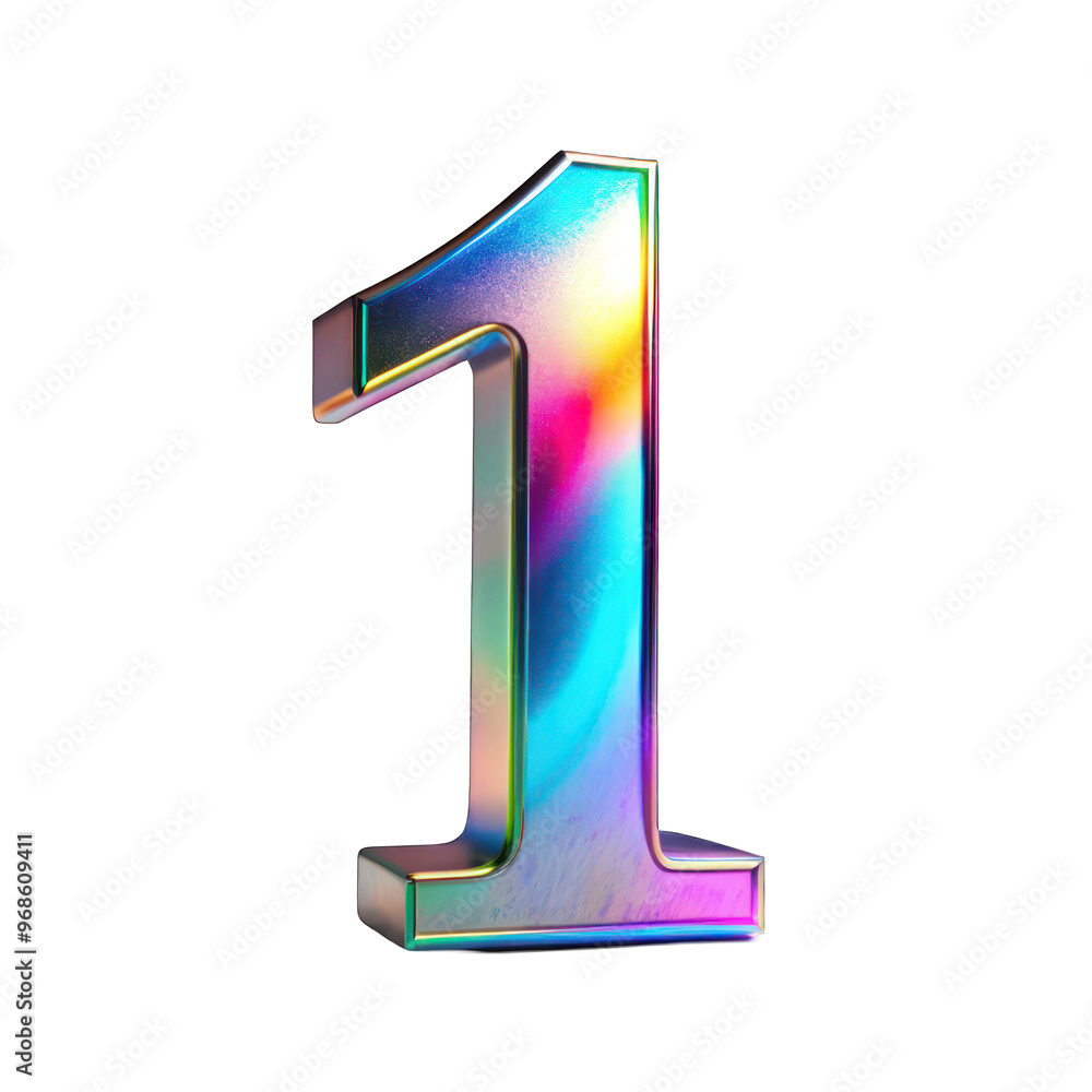 Holographic Number 1 isolated on transparent background