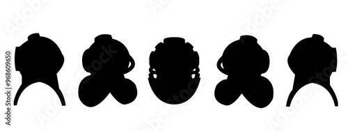 silhouette set of  diver helmet. dive, sea, swim, diving. vector illustration.