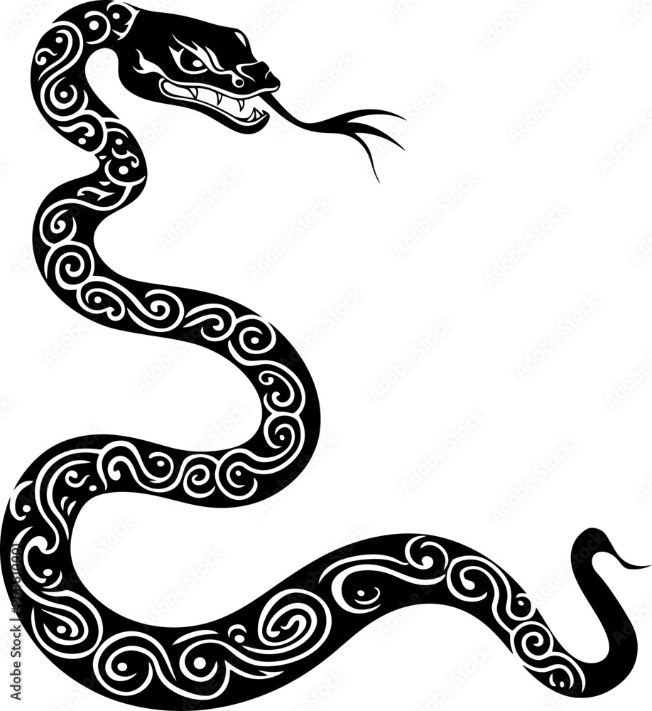 Fototapeta premium Chinese snake ornament border drawing