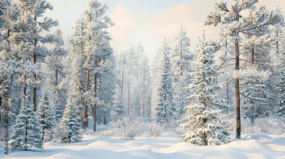 A snowy forest with trees covered in snow A snowy forest with trees covered in snow