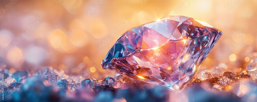 Closeup of a sparkling diamond with warm light shining through. Closeup of a sparkling diamond with warm light shining through.