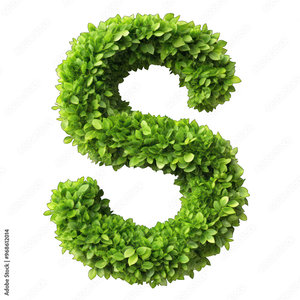 Letter S Made green with Leaves isolated on transparent background Letter S Made green with Leaves isolated on transparent background