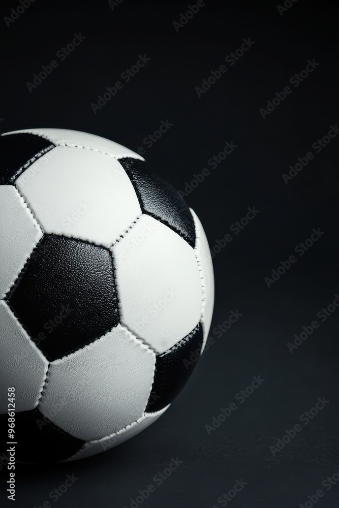 Naklejka premium Detailed black and white soccer ball image