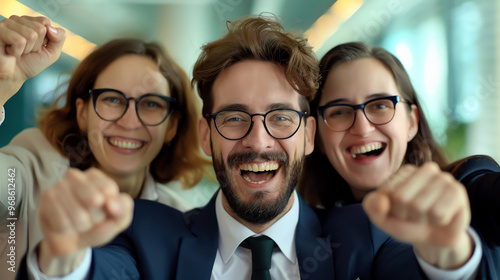 A group of businesspeople celebrating a successful investment round