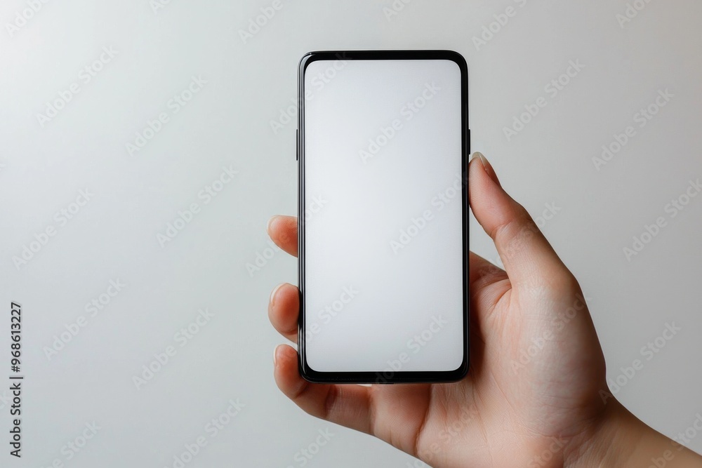 Hand Holding Smartphone Mockup Isolated created with Generative AI Hand Holding Smartphone Mockup Isolated created with Generative AI