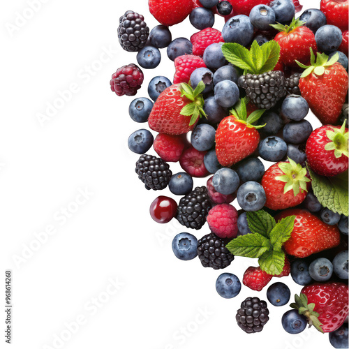 Mix Berries in corner top view isolated on transparent background