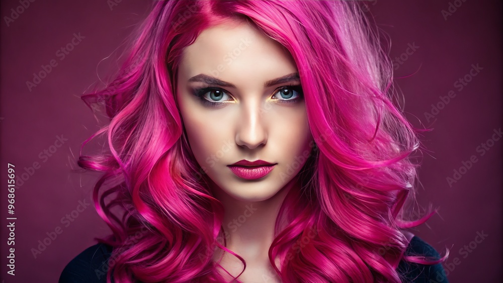With vibrant pink locks and an unflappable gaze, the young woman embodies confidence and allure, painting a vivid With vibrant pink locks and an unflappable gaze, the young woman embodies confidence and allure, painting a vivid