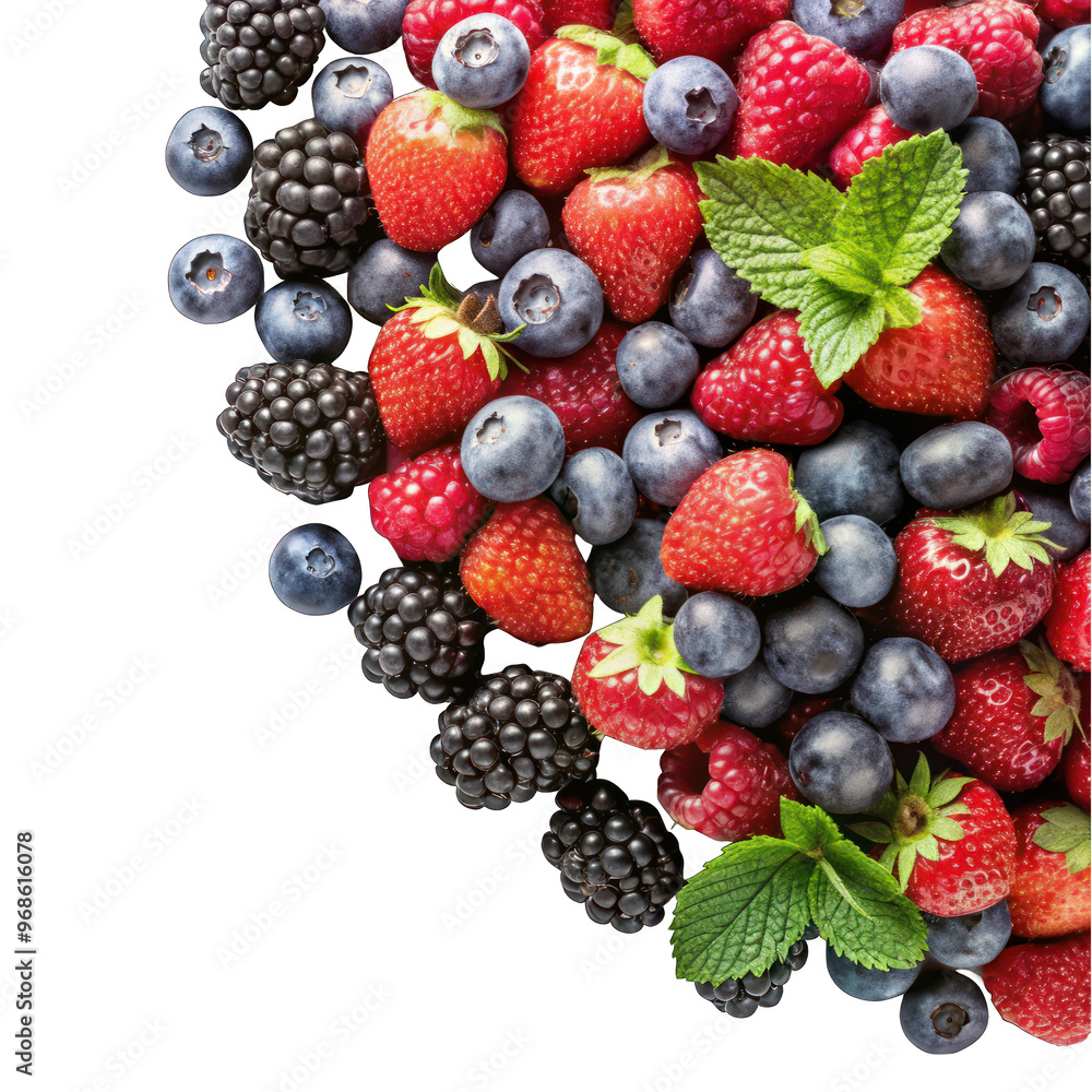 Mix Berries in corner top view isolated on transparent background Mix Berries in corner top view isolated on transparent background
